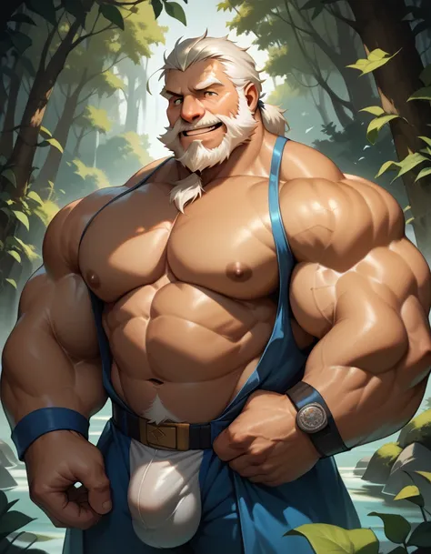 maasive muscular, old man, orcs, tusk, thick arms, pectoral, white beard