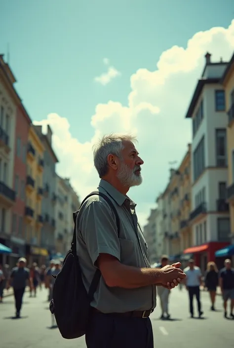 He would look at every person passing by and then look up at the sky. It seemed as if he was waiting for someone.