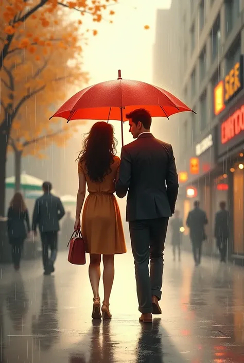 Couple walking balk view under umbrella illustration