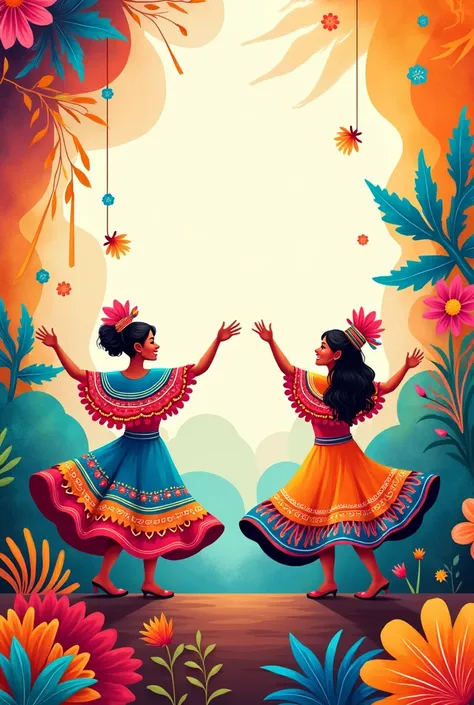 Create me an image for a Honduran folk dance themed invitation, leaving a space for the text.