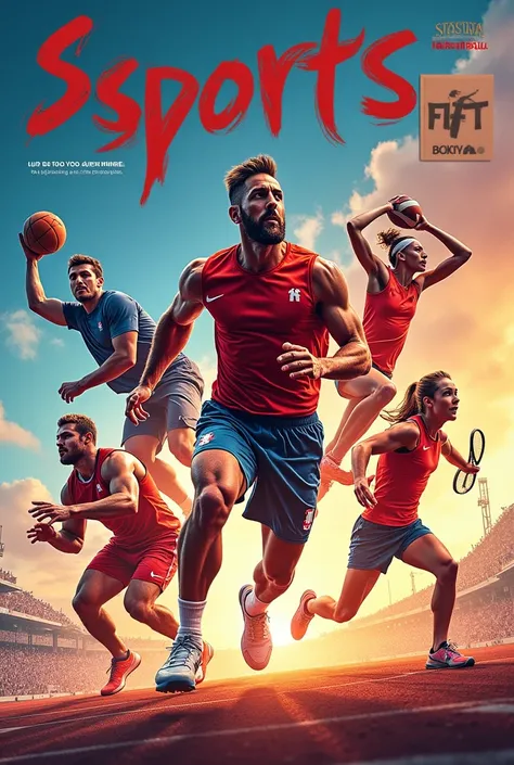 A cover for a sports magazine, that different sports appear 