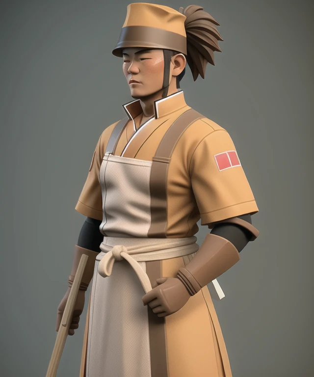 a small Virtual 3d model of a Japanese chef