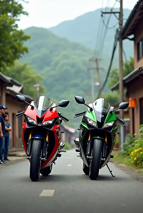 R15 v4 bike with zx10r bike in village 