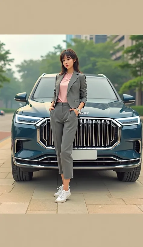 A women standing with car