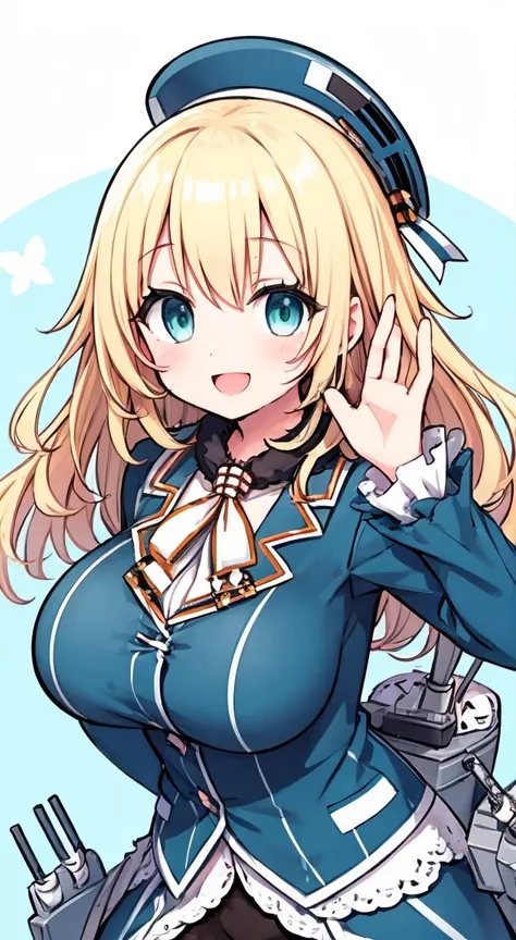 kantai collection,atago,hurrah pose,smile,