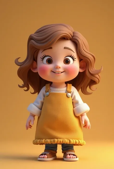 Teacher light brown wavy hair chubby beautiful smiling full body 3d animation