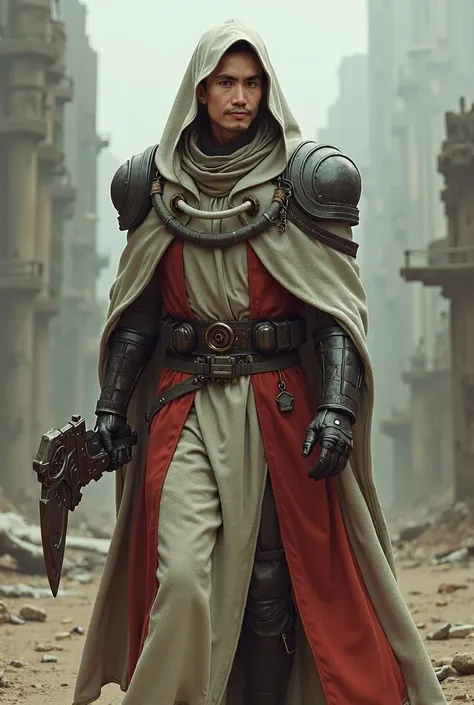 Fallout, Brotherhood of Steel, Scribe, light armored grey red robe, face, thin, male, winged gear
