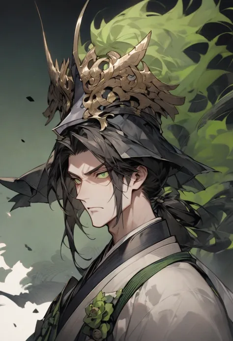 
Detailed frontal portrait of Mori Motonari。He is young々Holding his head in a sad expression、Represents a historical figure known for his unwavering intelligence and leadership。Powerful、With angular features、High cheekbones and smart skin、With a determined...