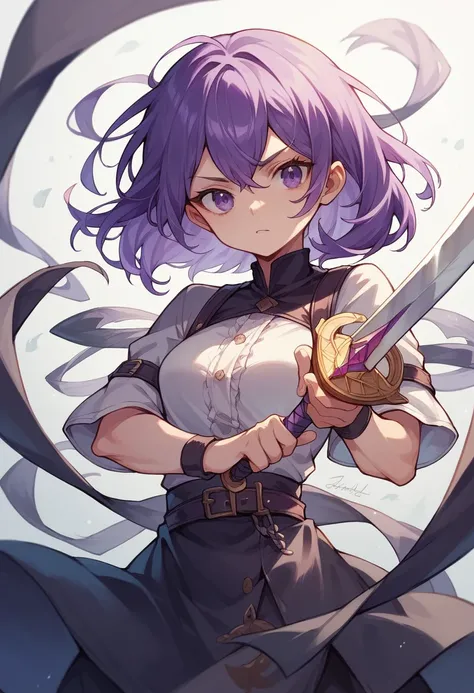 juvenile,Purple Hair,Purple Eyes,Holding a sword