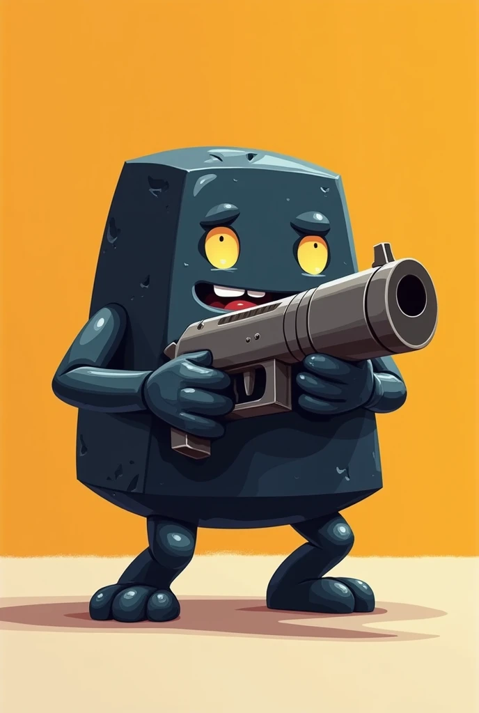 Obsidian rock cartoonish make it simple art cartoon character with a gun