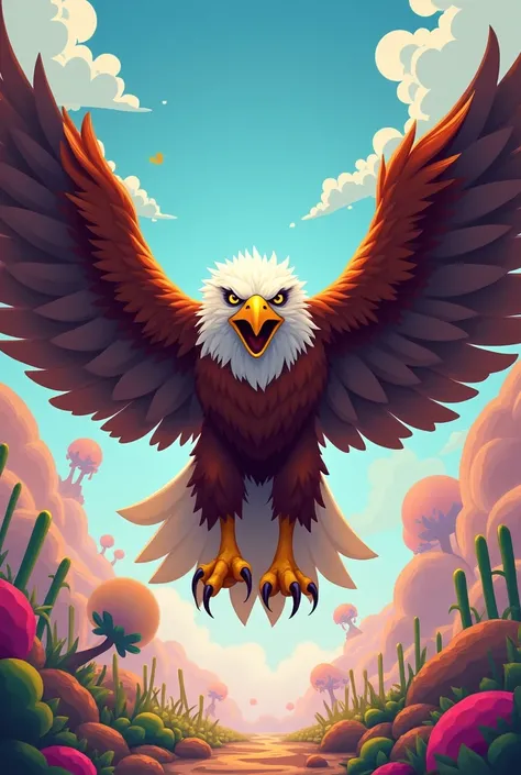 An aggressive and imposing eagle from the animated health area