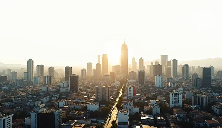 A Brazilian city, on a white background, in the style of a cinema lens, cinematic scene, spotlight, high contrast, surrealism, fauvism, digital photography