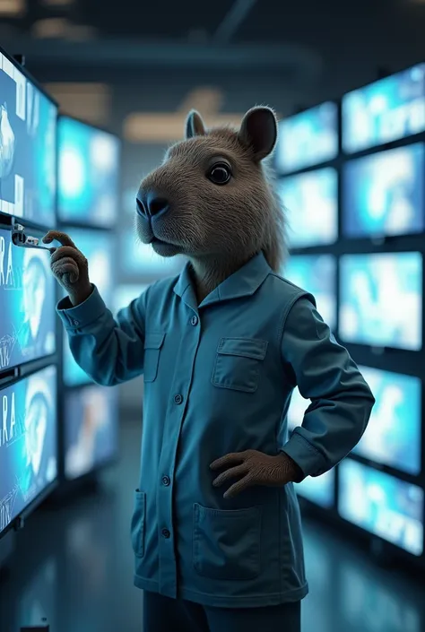 A capybara in human form Technician for state-of-the-art televisions 
