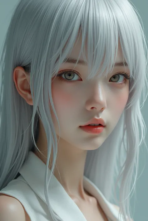 Close up of a masterpiece a Japanese naked schoolgirl Silver hair 