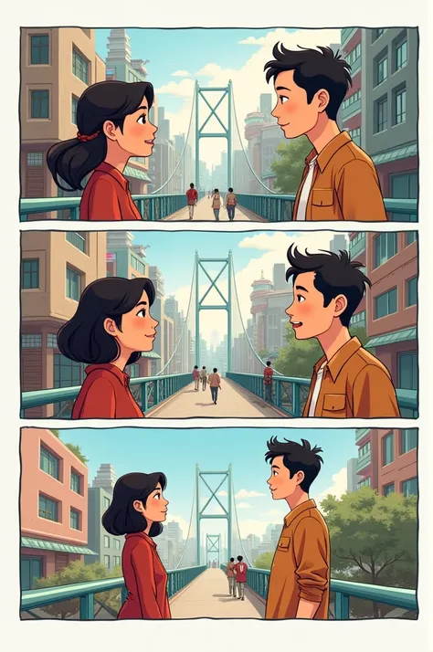 Generate a comic strip


The Bridge of Understanding
 
Panel 1:
 
- A young European woman, Anna, is standing on a bridge overlooking a bustling Asian city. She is taking photos with her phone, captivated by the vibrant sights and sounds.
- Annas thought b...