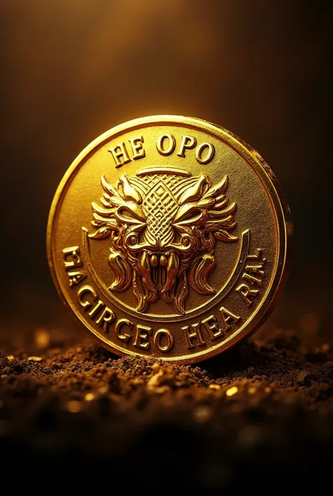 Make me a picture of a gold coin with gold teeth engraved on it. Incorporate it in a logo that says Grupo Hesy Ra