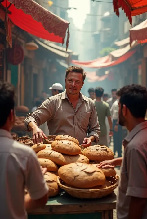 Elon musk selling the bread in the Pakistan market