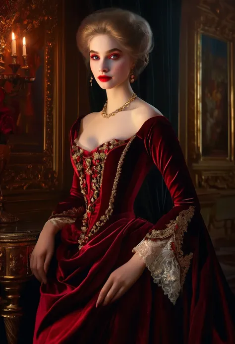 (high resolution,masterpiece:1.2),(realistic:1.37)portrait of an 18th century russian vampire girl of unparalleled beauty. she h...