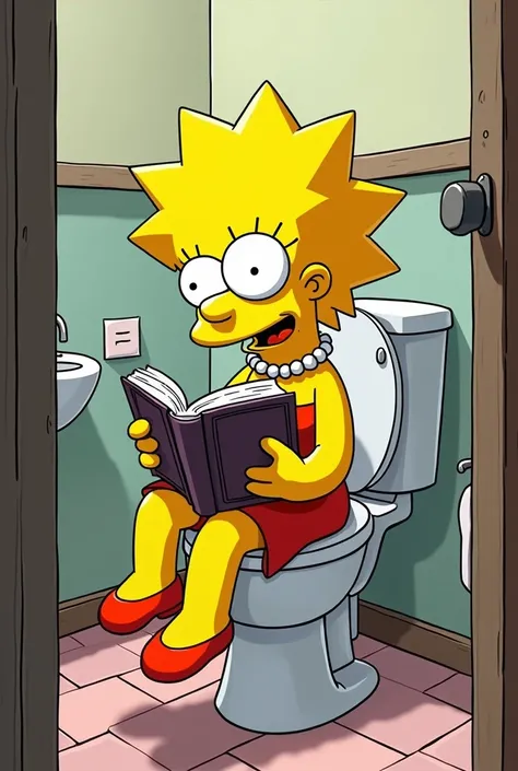 lisa simpson sitting on toilet reading a book