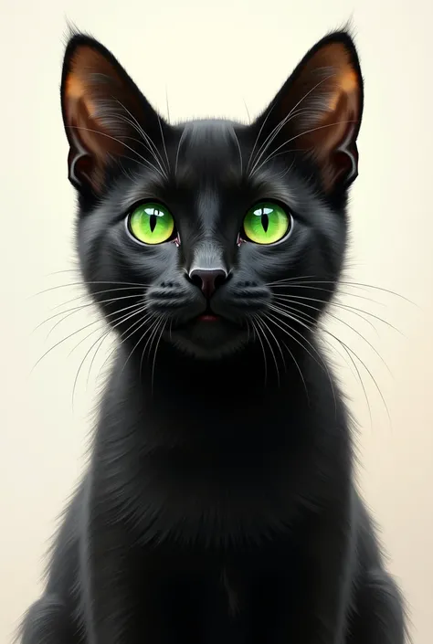 Cute, realism painting, brushstrokes, black cat, green eyes, no collar