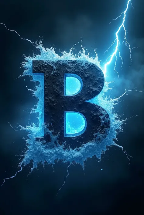 B letter gaming logo with thunder and water 