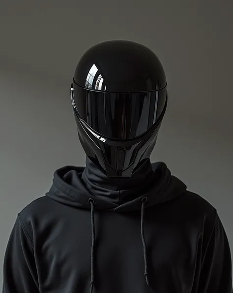 Black hoodie with black helmet white background 