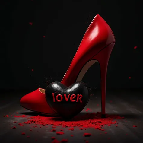 A red heel stepping on a black heart with a text in blood that says "Jossi" and below another text that says "I don&#39;t believe in men"