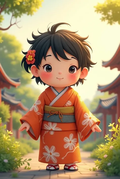 A chubby little kid from japan wea wearing kimono Samar season 3 at the dawn 