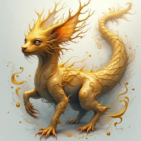 "Mysterious mystical creature: Brilliant fluid of gold and silver ink: 8k resolution, photorealistic masterpiece: intricately detailed watercolor painting: magic calligraphy: acrylic: digital art, professional photography, natural lighting, volumetric ligh...