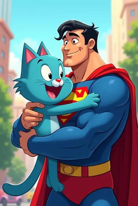 Gumball abraçando Superman 