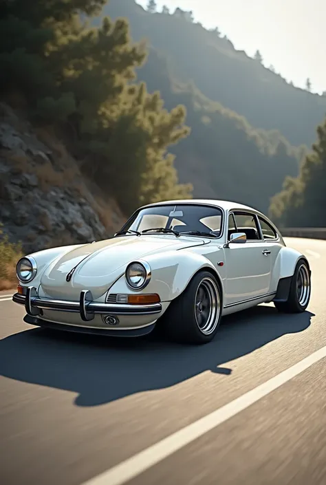 White 1968 Volkswagen Siroco with wide body kit and stylish wheels