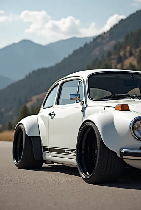 White 1968 Volkswagen Siroco with wide body kit and stylish wheels