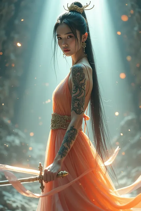 ((Fully Naked)),(looking at viewer, facing viewer, close up), digital art ilustration, depth of field, cinematic light, chiarosaurio, mist, particles, sparks,reflections, a female Chinese princess (Chinese Emperor princess, Dilraba Dilmurat, beautiful face...