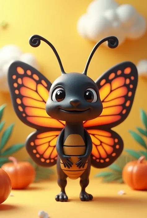 3d cartoon butterfly with black face