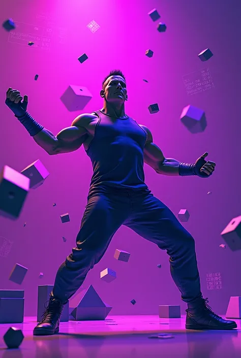 purple background, cena gamer, geometric objects, scattered numbers