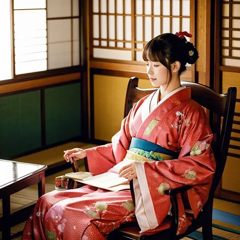 Wearing a kimono、Sitting in a chair、The seat is in the center of the camera、I&#39;ll give you some good advice、Seems easy to talk to、fortune teller、Dignified、I&#39;m in a Western-style room、Looks younger than her age６０age