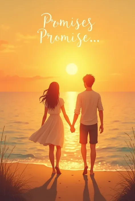 For the cover of "A summer of promises," I imagine a warm and nostalgic setting. The image could include a sunset over a beach, with the golden and orange tones of the sun reflected in the water. In the foreground, you could have a couple with their backs ...