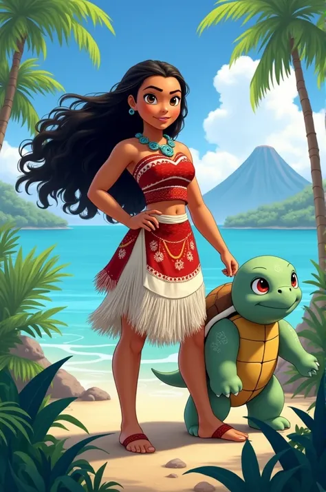 Moana as a pokemon trainer with squirtle 
