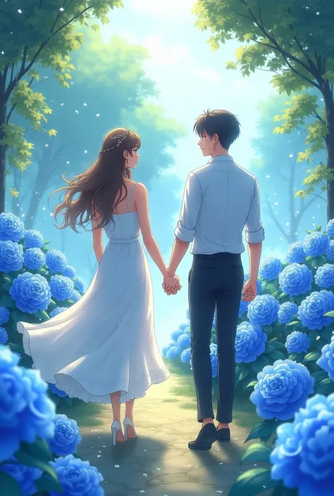 Blue Rose Garden　Men and women walking hand in hand　anime
