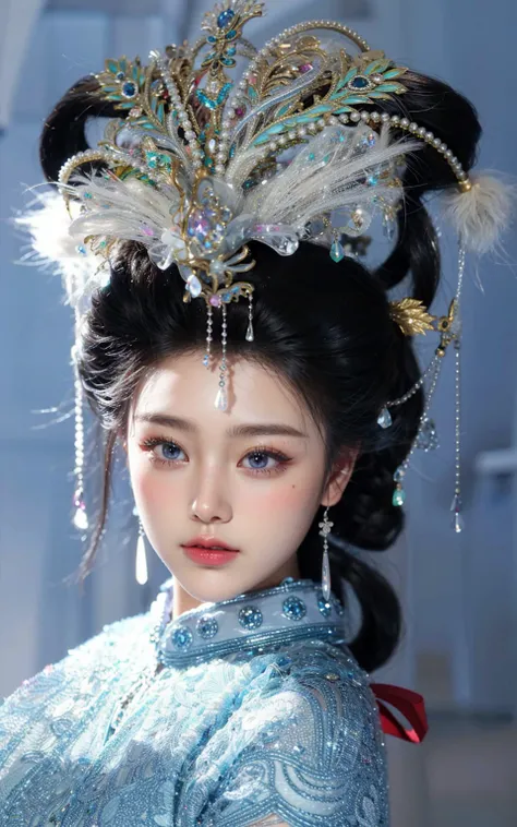 Game Art，Best image quality，Maximum resolution，8K，(Half-length photo)，(portrait)，(Close-up head)，(Rule of Thirds)，Unreal Engine 5 rendering works，20-year-old girl，((Queen))，The eyes are very detailed，(Large Breasts)，Elegance and nobility，Movie Lighting，Ray...