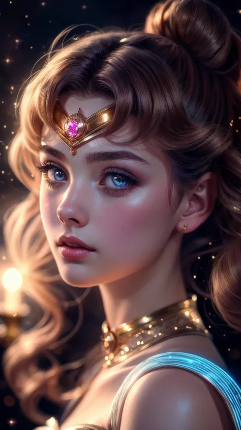 A sailor moon girl, beautiful detailed eyes, beautiful detailed lips, extremely detailed face, long eyelashes, magical girl, dark fantasy, cinematic lighting, dramatic pose, beautiful detailed dress, glowing crystal, dramatic atmosphere, hyperrealistic, 8k...