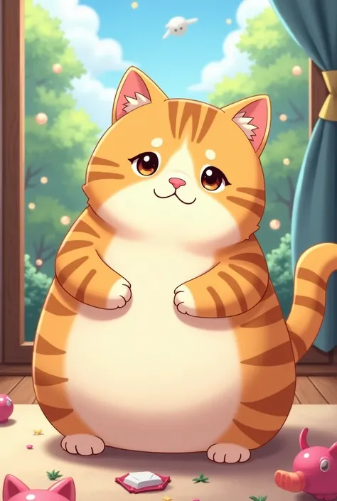 a fat cute cat, anime