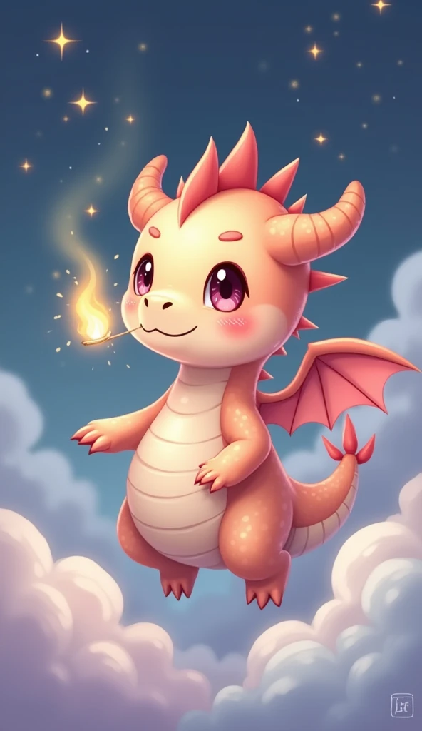 Un dragon kawaii qui fait une petite flamme