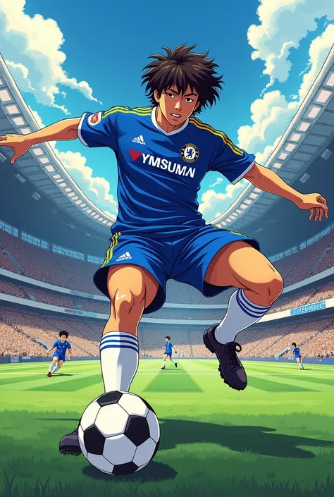 Handsome Tsubasa Ozora Play Soccer For Chelsea And Use Flying Eagles Kick Technique Anime Style, Korean Perm, 