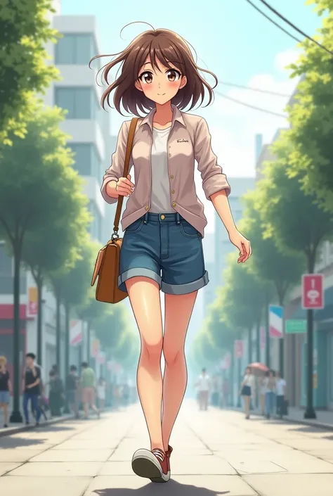 2D anime picture of a girl about 20 years old, full body, young, dynamic, personality walking on the street thanks to using a product to help increase height,efforts to increase height,remove background,girl is rising,charming
