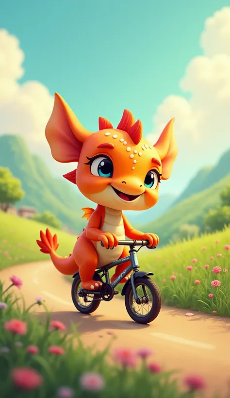 Un dragon kawaii fait du velo