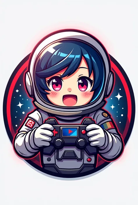 Create an image with a logo and an anime-style astronaut gamer mascot inside a circle for me to use as an avatar and cover for my future YouTube channel, which will be called Top Up Games.