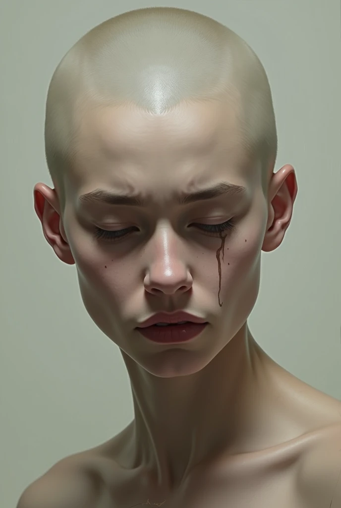 Shaved head　beautiful　female　Sad
