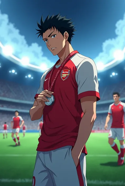 Handsome Kojiro Hyuga Play Soccer For Arsenal Amd Lose In Champions Dan Hold Silver Medal disappointed, Anime Style, 