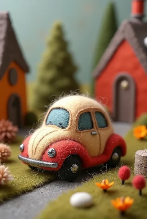 Felt art,plush,felt effect,felt material,one car,micro world,woven from wool,